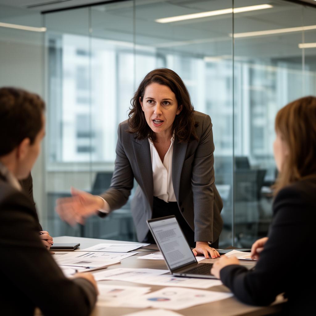 Executive leader caught mid-conversation at work